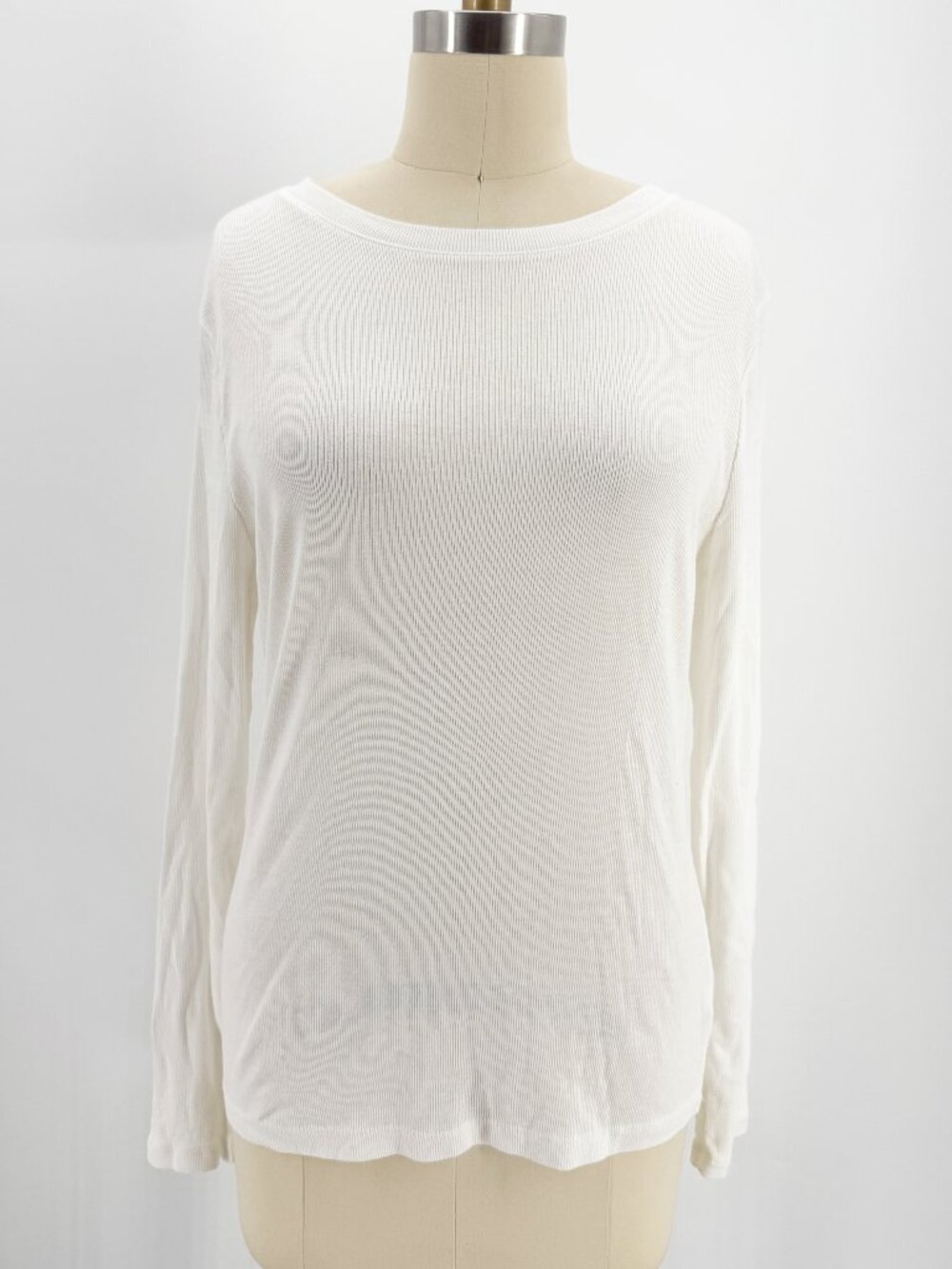 A New Day White Long Sleeve Round Neck Ribbed Knit Shirt Size M - Picture 2 of 9